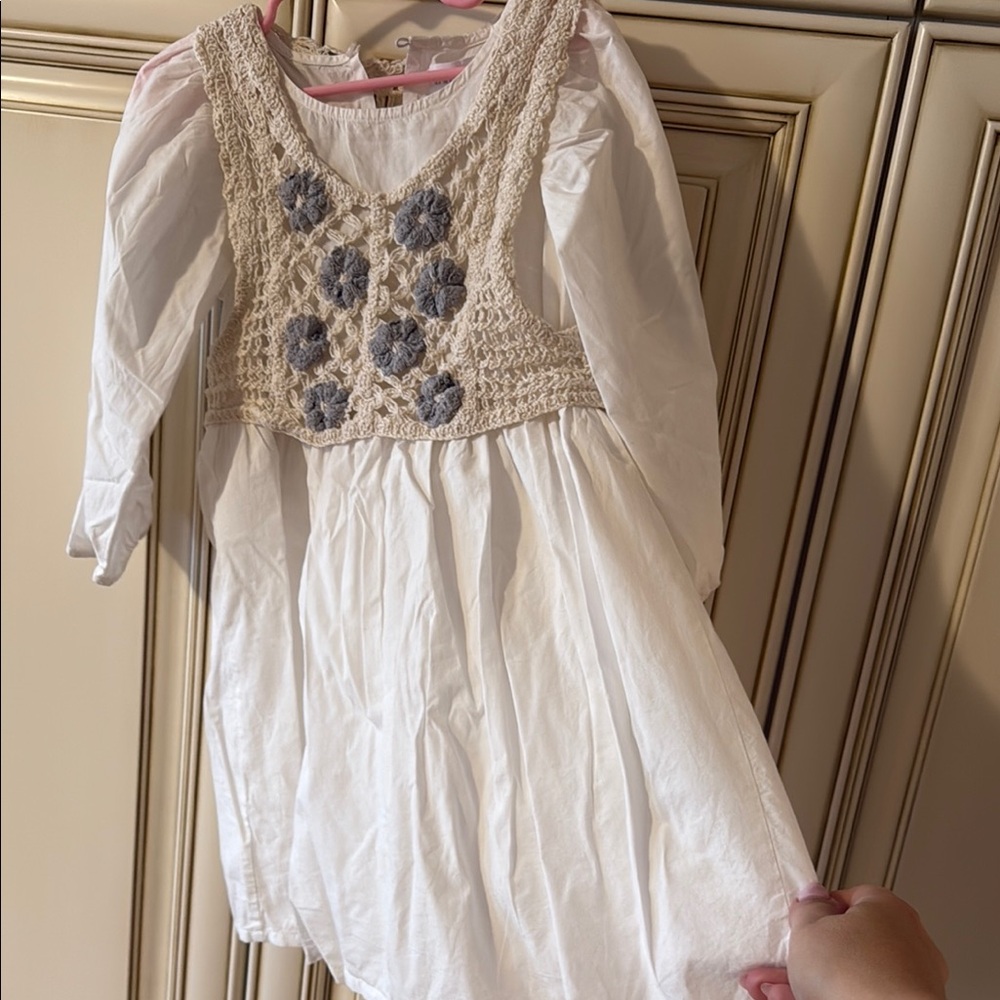Zara White Dress with Cream and Gray Accents